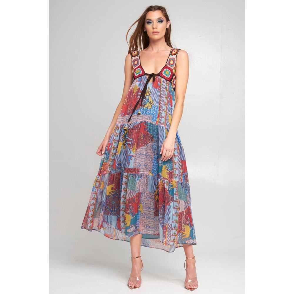 Girls Insane Maxi Dress: Red Teal Combo / L